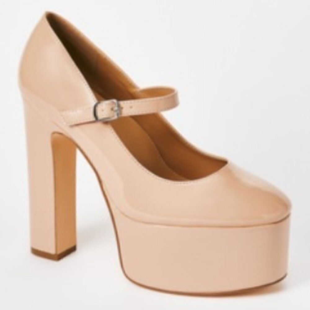 Shoe Dazzle Nude Patent Mary Jane Platform Heels